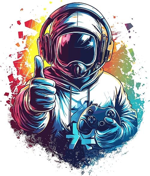 Gamer Astronaut Thumbs Up Holding Controller Space Gaming Design